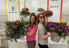 New mixed-combination tools are now available online from Ball FloraPlant and Selecta One North America. Pictured here are marketing manager Stephanie Vincenti with a FunFusions recipe called Pastels in Paris, and next to her is product manager Becky Lacy holding a Dynamix recipe called Seeing Stars. "Visit the company websites for dozens of mix ideas!"